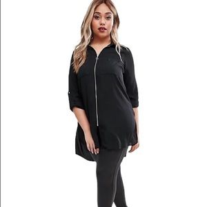 ASOS New Look Curve Longline Zip Front Collared Black Shirt - US 18